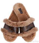 Cognac Monogram Mink Fur Slides