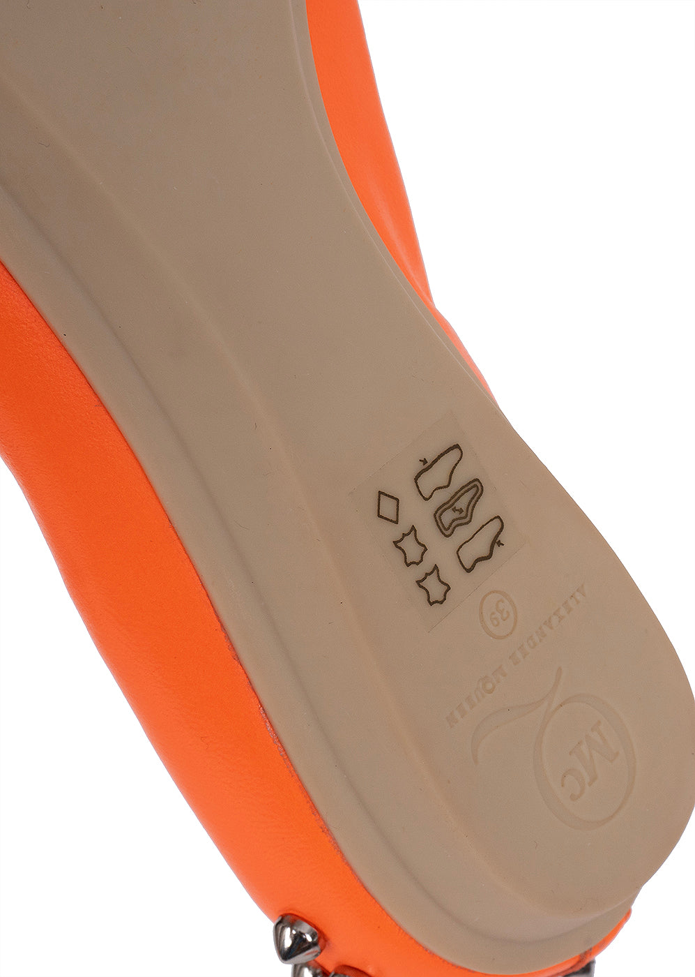 Alexander McQueen Studded Neon Orange Leather Flat 39