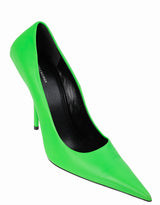 Balenciaga Neon Green Leather Pointed Toe Heels