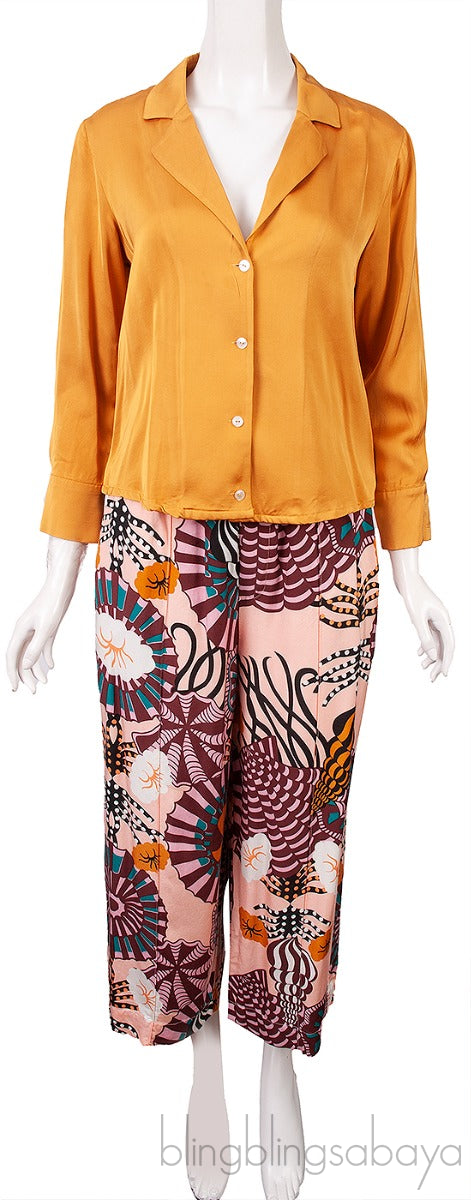 Gold Top & Printed Wide Leg Trouser