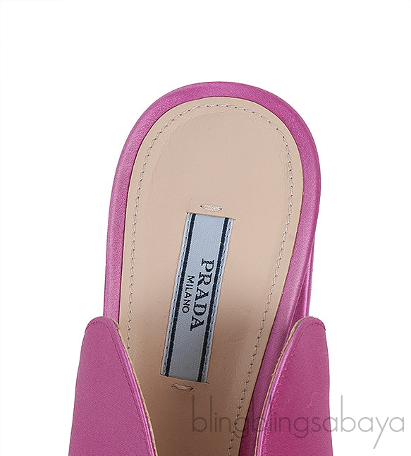 Pink Satin Chunky Heel Sabot Mules 38
