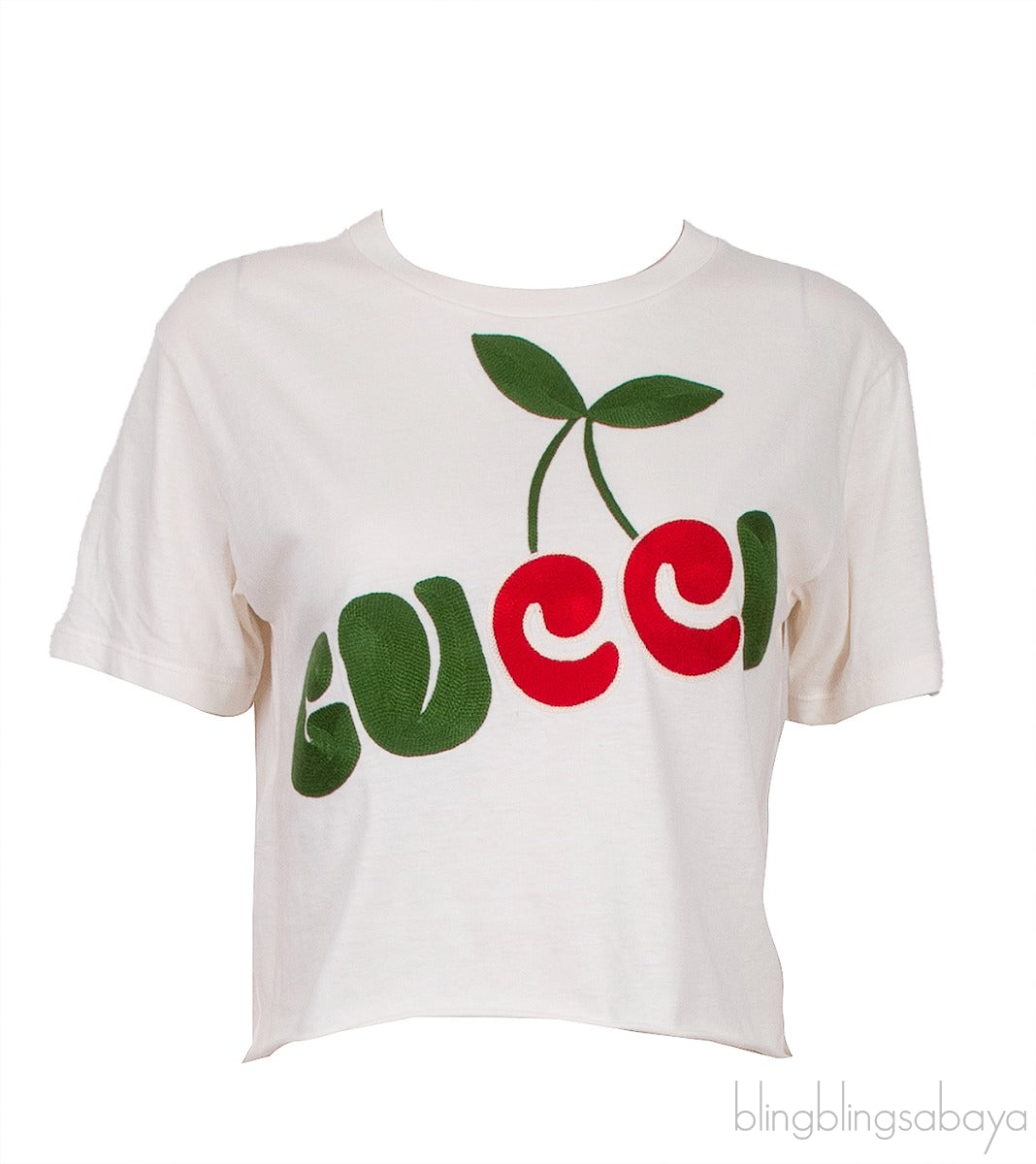 Gucci Embroidered Off-white Crop T-shirt