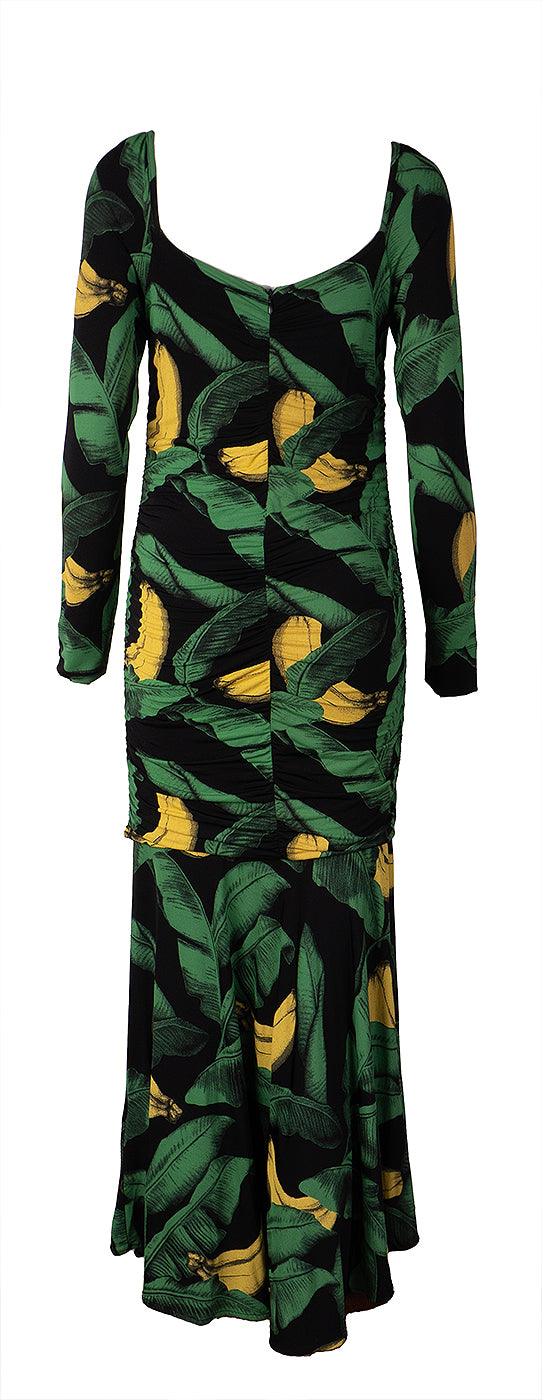Ganni Floral Ruched Green Midi Dress M