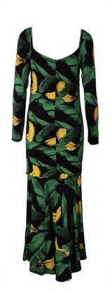 Ganni Floral Ruched Green Midi Dress M