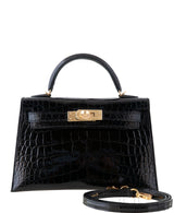 Kelly 20 Black Mini Sellier Crocodile Lisse GHW
