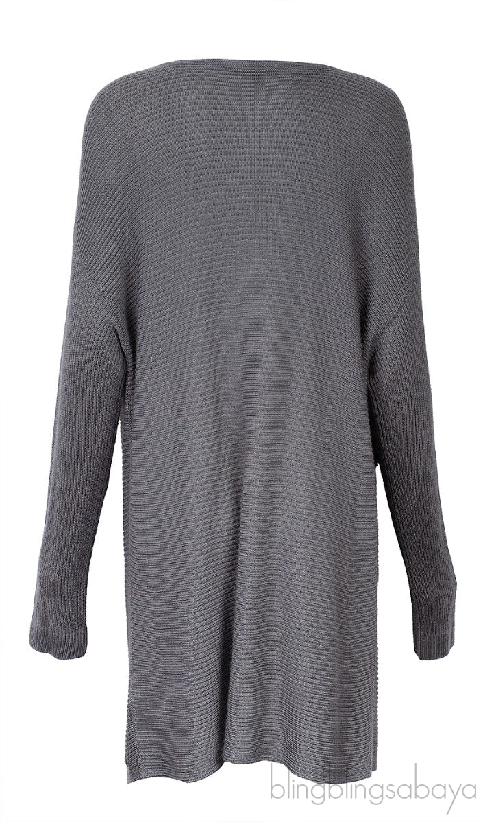 Grey Knit Long Sleeves Cardigan