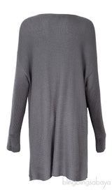 Grey Knit Long Sleeves Cardigan