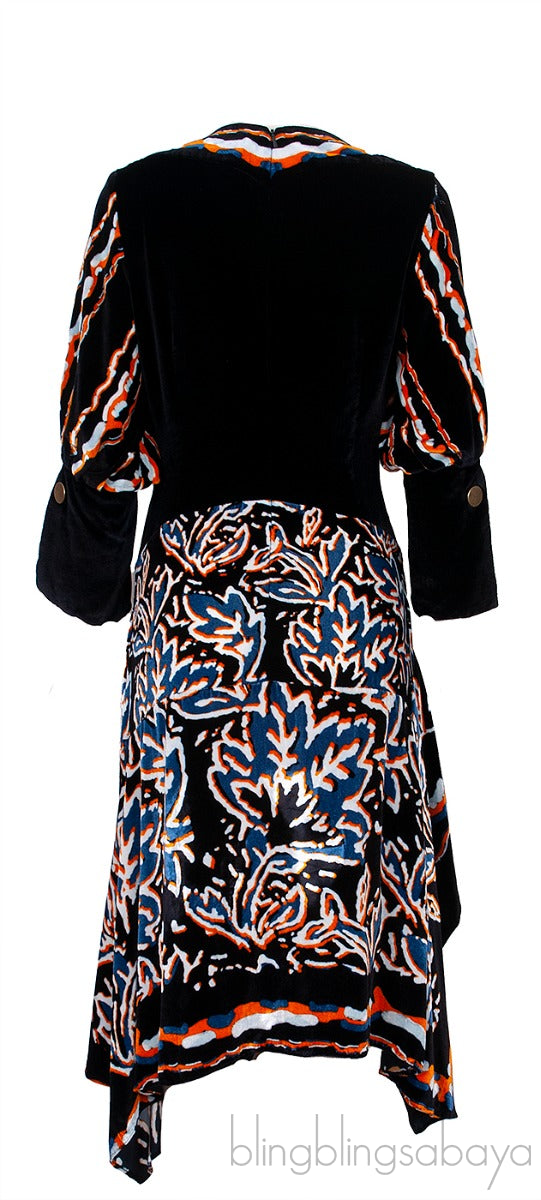 Black Velvet Printed Midi Dress