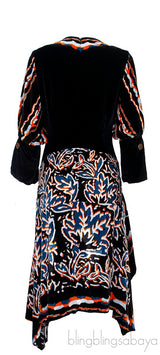 Black Velvet Printed Midi Dress