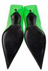 Balenciaga Neon Green Leather Pointed Toe Heels