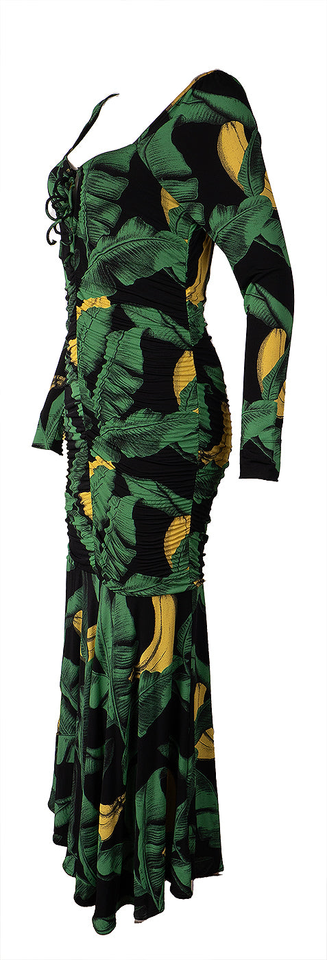 Ganni Floral Ruched Green Midi Dress M