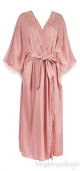 Laura Feather-trimmed Charmeuse Robe