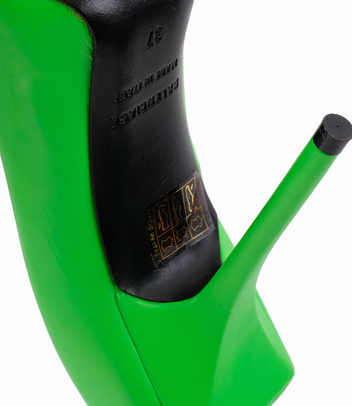 Balenciaga Neon Green Leather Pointed Toe Heels