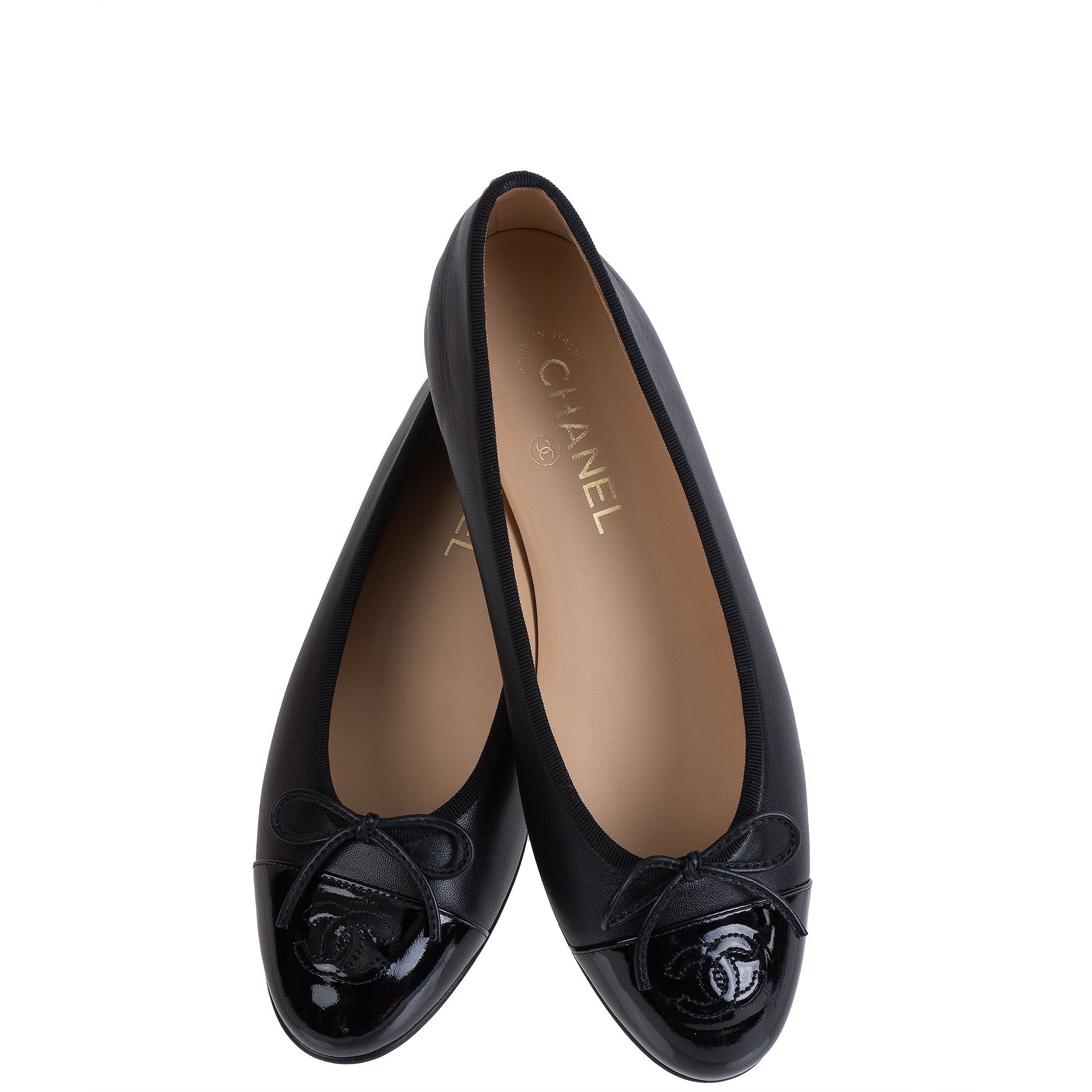 Chanel Black CC Cap Toe Ballet Flat Shoes 39.5