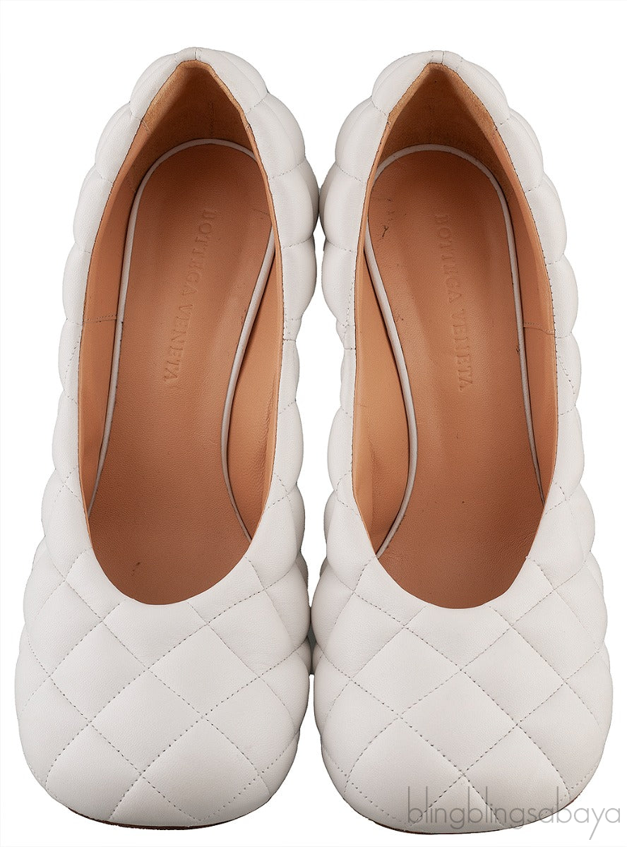 Bottega Veneta White Padded Block Square Toe Quilted Heels