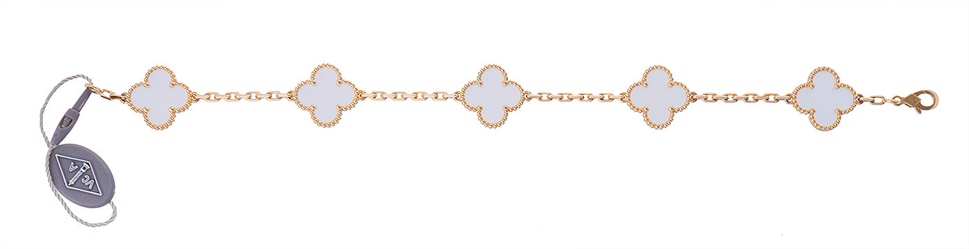 Van Cleef & Arpels Vintage Alhambra 5 Motif Rock Crystal Bracelet