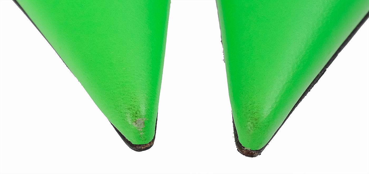 Balenciaga Neon Green Leather Pointed Toe Heels