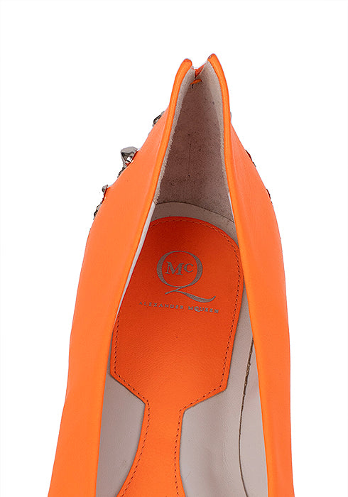 Alexander McQueen Studded Neon Orange Leather Flat 39