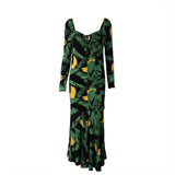 Ganni Floral Ruched Green Midi Dress M