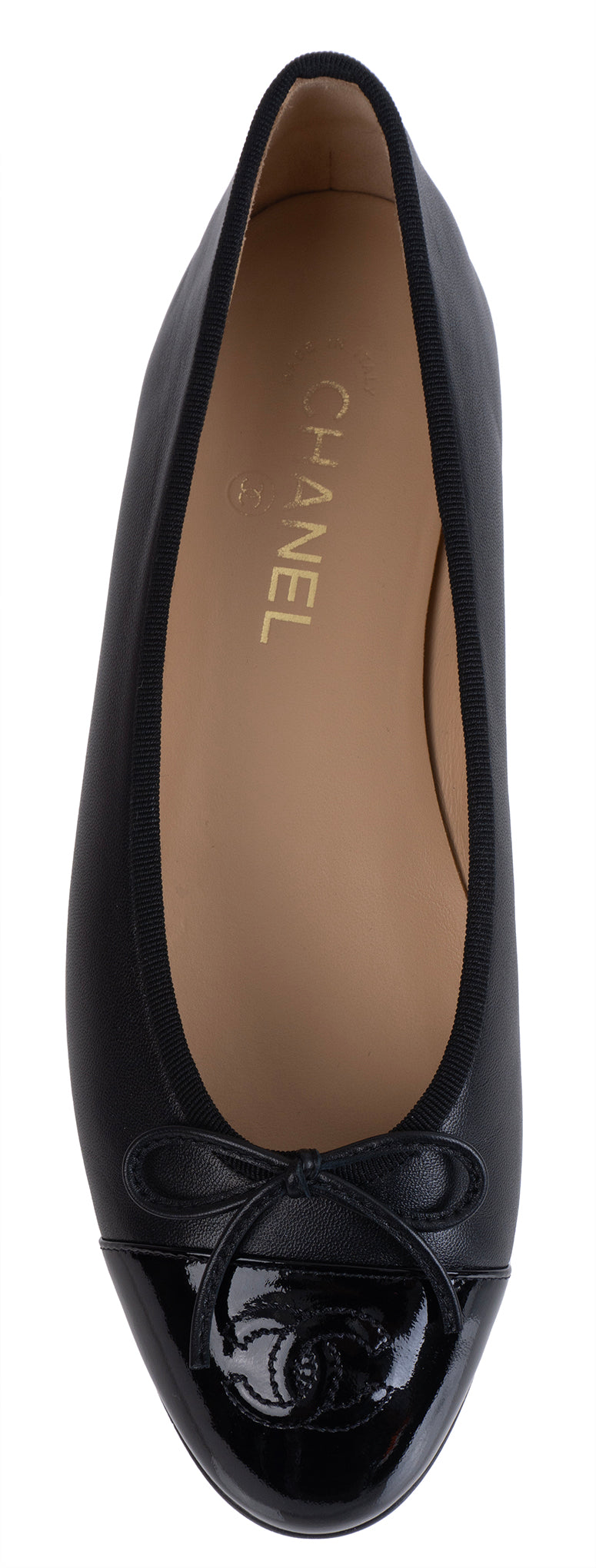 Chanel Black CC Cap Toe Ballet Flat Shoes 39.5