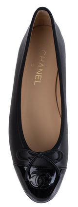 Chanel Black CC Cap Toe Ballet Flat Shoes 39.5