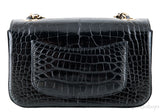Black Croc Mini Single Flap Bag