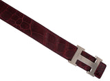 Hermes H Silver Buckle Burgundy Crocodile 32 mm Leather Belt