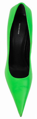 Balenciaga Neon Green Leather Pointed Toe Heels