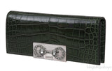 Crystal Embellished Horsebit Green Crocodile Mini Clutch