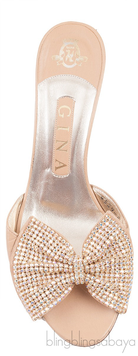 Nude Leather Bow Crystal Sandals