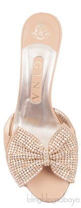 Nude Leather Bow Crystal Sandals