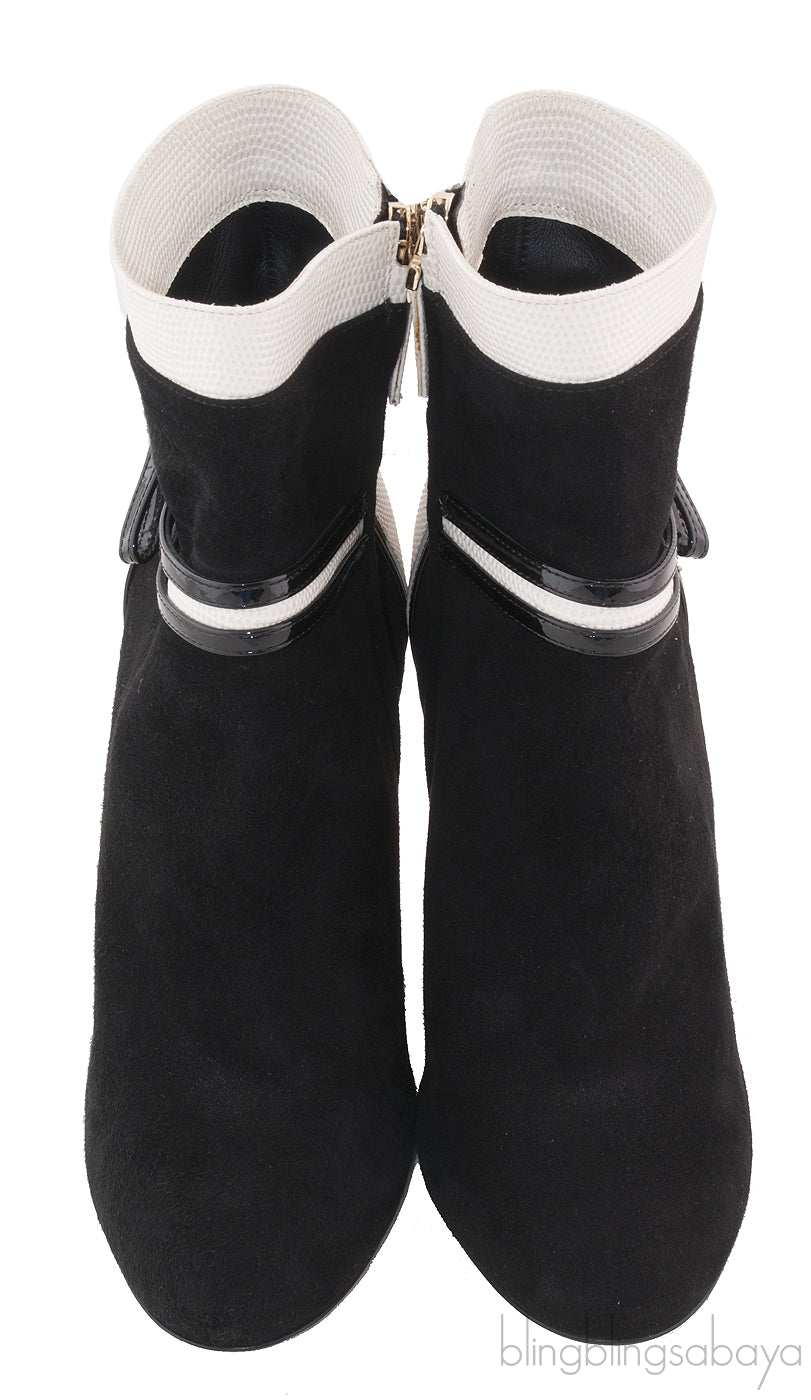 Black Suede Lizard Print Ankle Boots