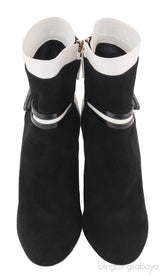 Black Suede Lizard Print Ankle Boots