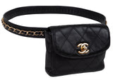 Chanel Black Quilted Leather Vintage Classic Chain Belt Bag