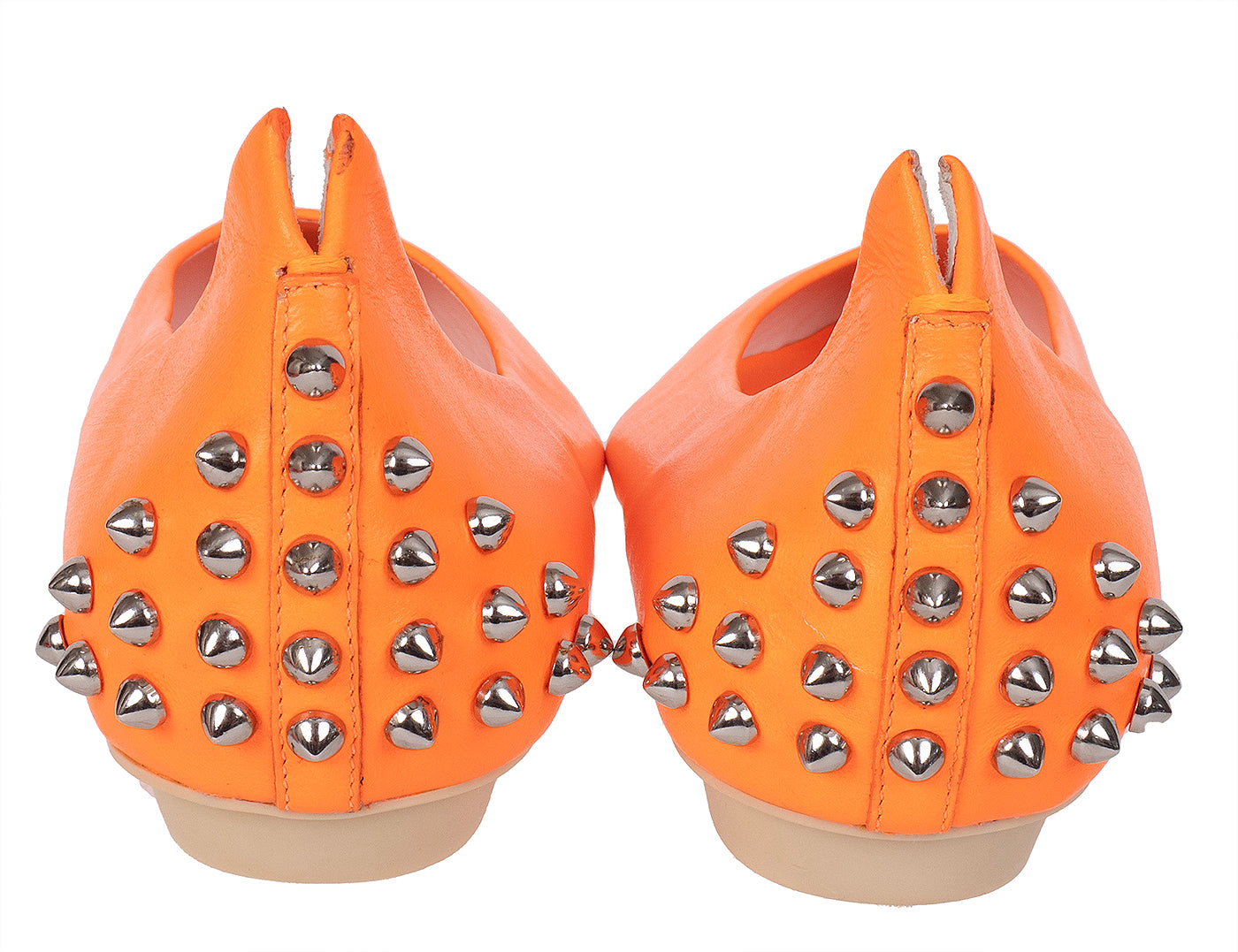Alexander McQueen Studded Neon Orange Leather Flat 39