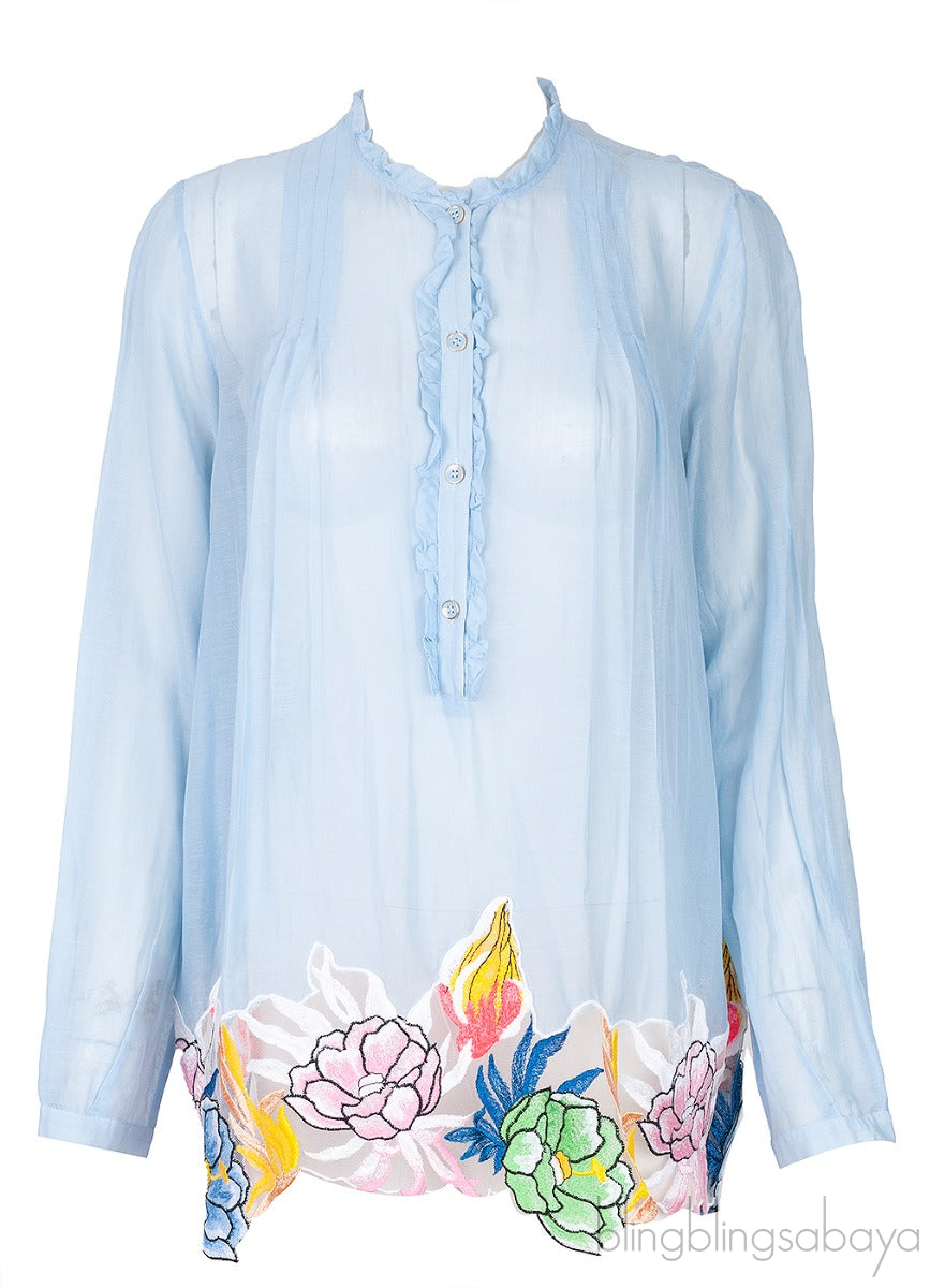 Light Blue Floral Trim Shirt