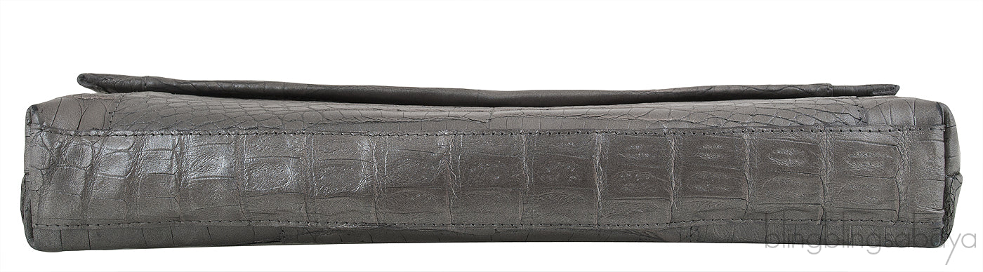 Nancy Gonzalez Grey Fold-Over Crocodile Clutch