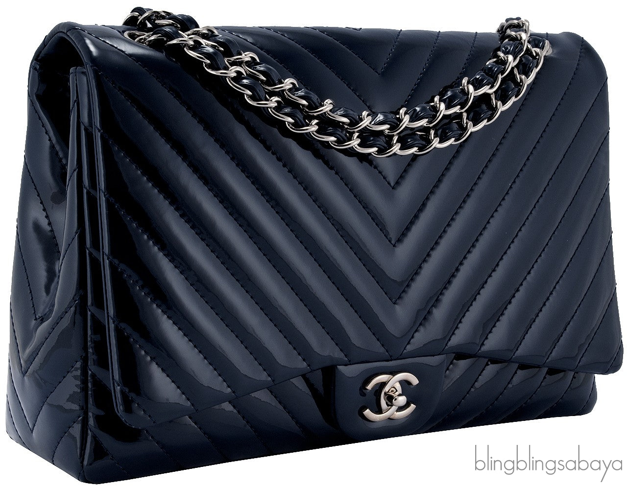 Blue Indigo Patent Chevron Maxi Bag