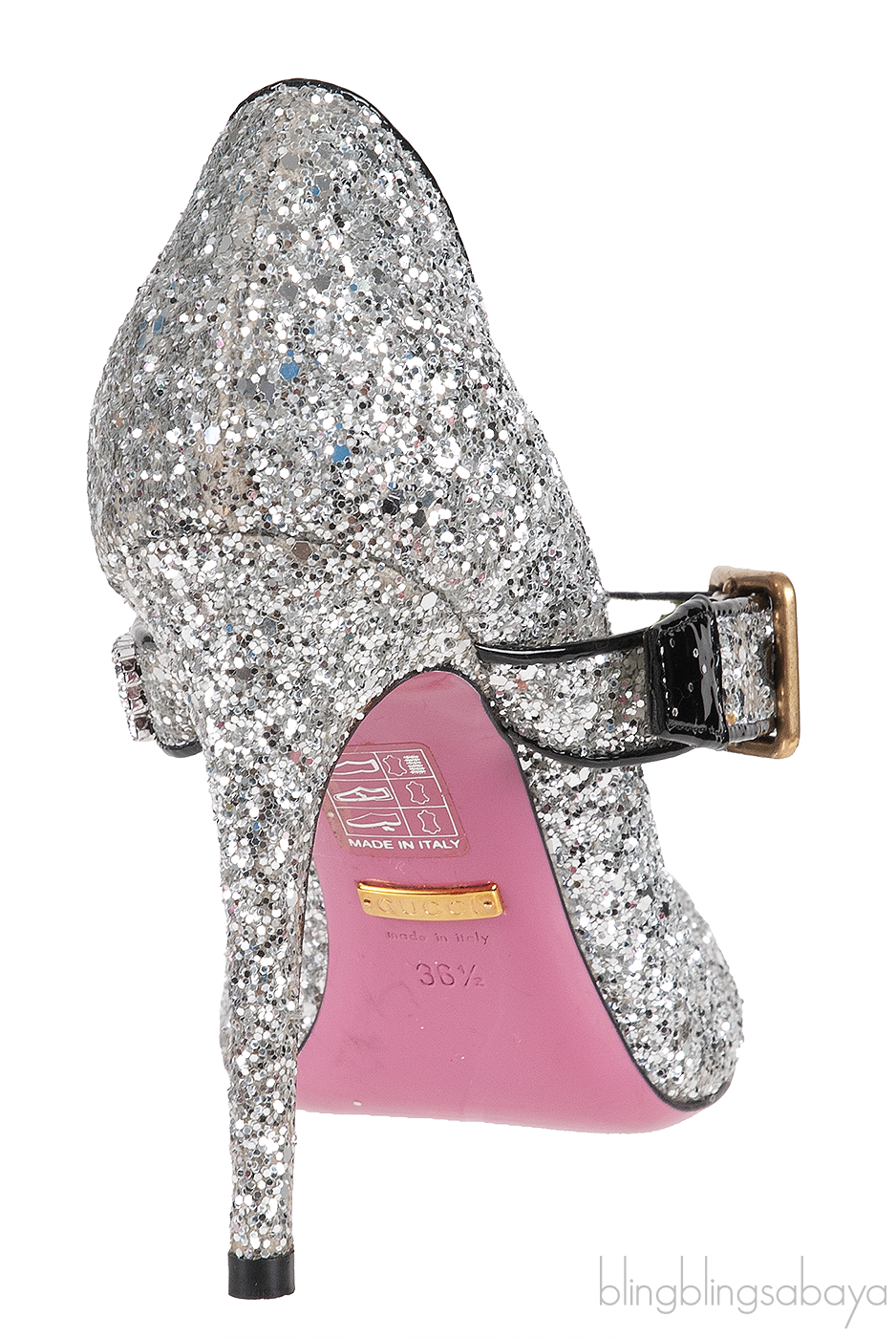Gucci Silver Sylvie Glitter Crystal Heels