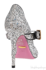 Gucci Silver Sylvie Glitter Crystal Heels