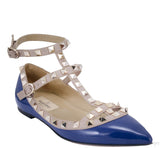 Patent Blue Rockstud Flat Ballerina