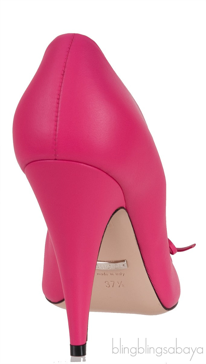 Bright Fuchsia Nappa Leather Decollete Bow Pumps