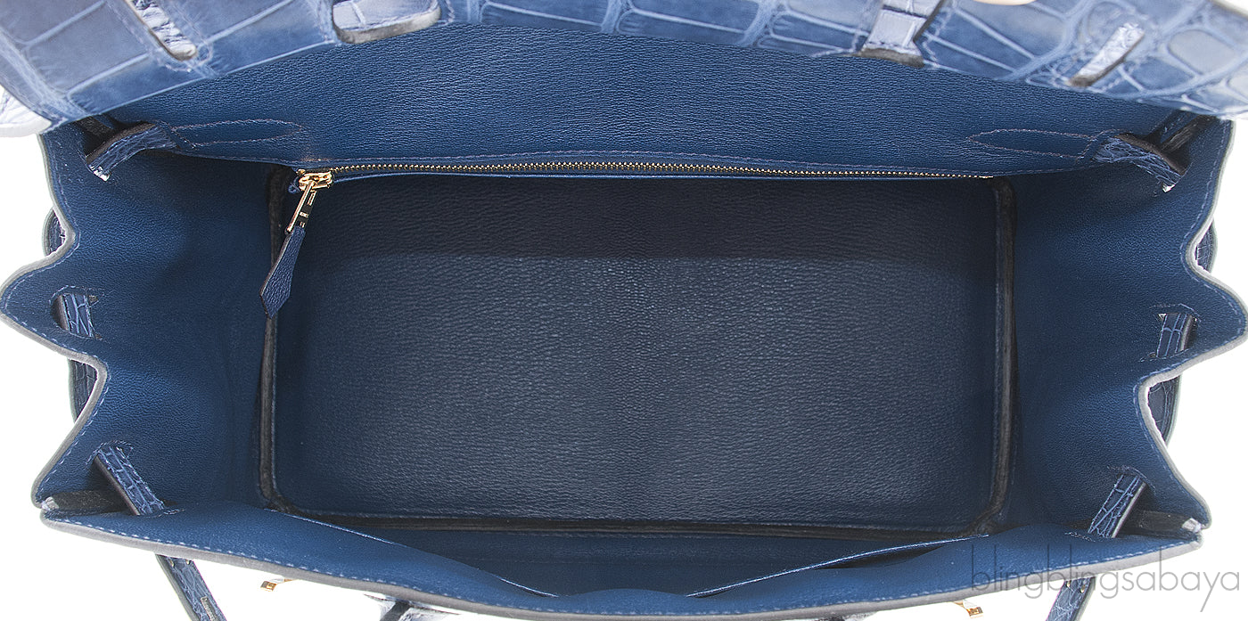 Birkin 30 Bleu de Prusse Croc