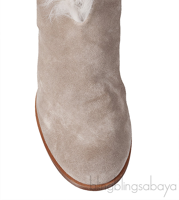 Grey Fur Trim Lace Ankle Boots