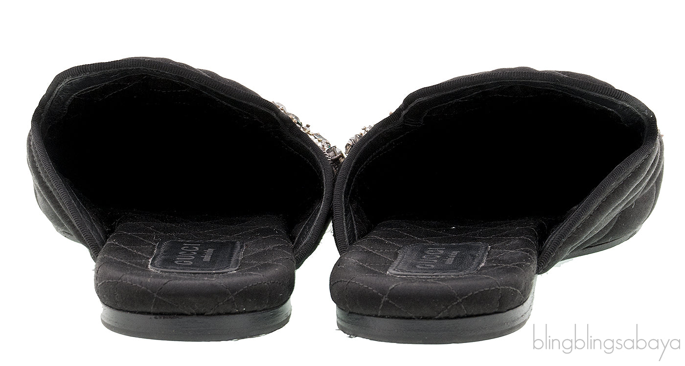 Black Quilted Satin Heart Slipper
