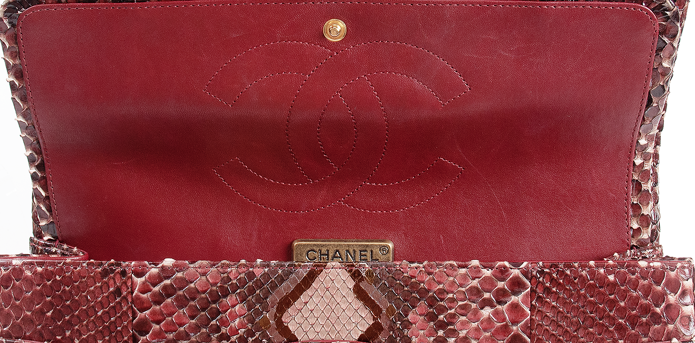 Chanel Classic Jumbo Burgundy Python Flap Bag