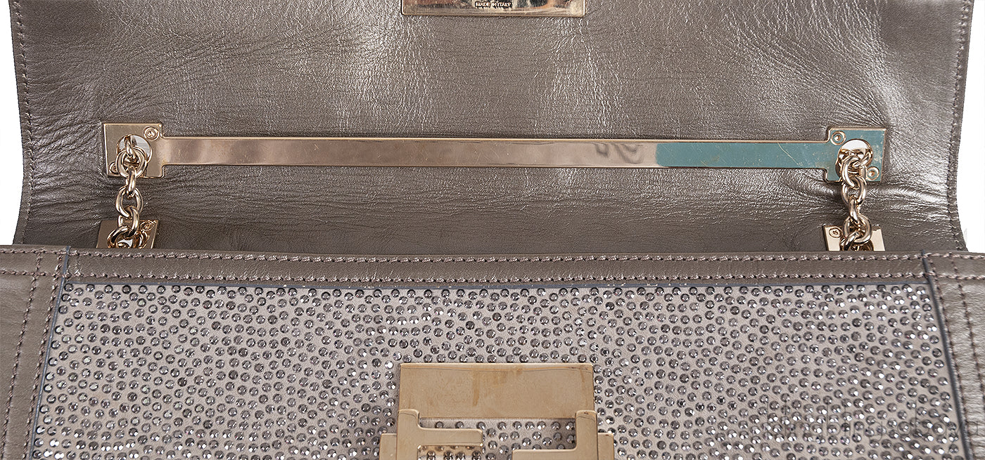 Grey Crystal Embellished Shoulder Bag