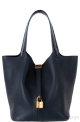 Hermes Picotin 22 Touch Black Matte Crocodile Handle Bag