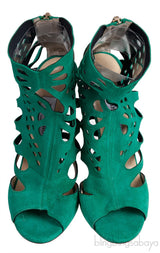 Green Suede Cut-out Peep Toe Heels