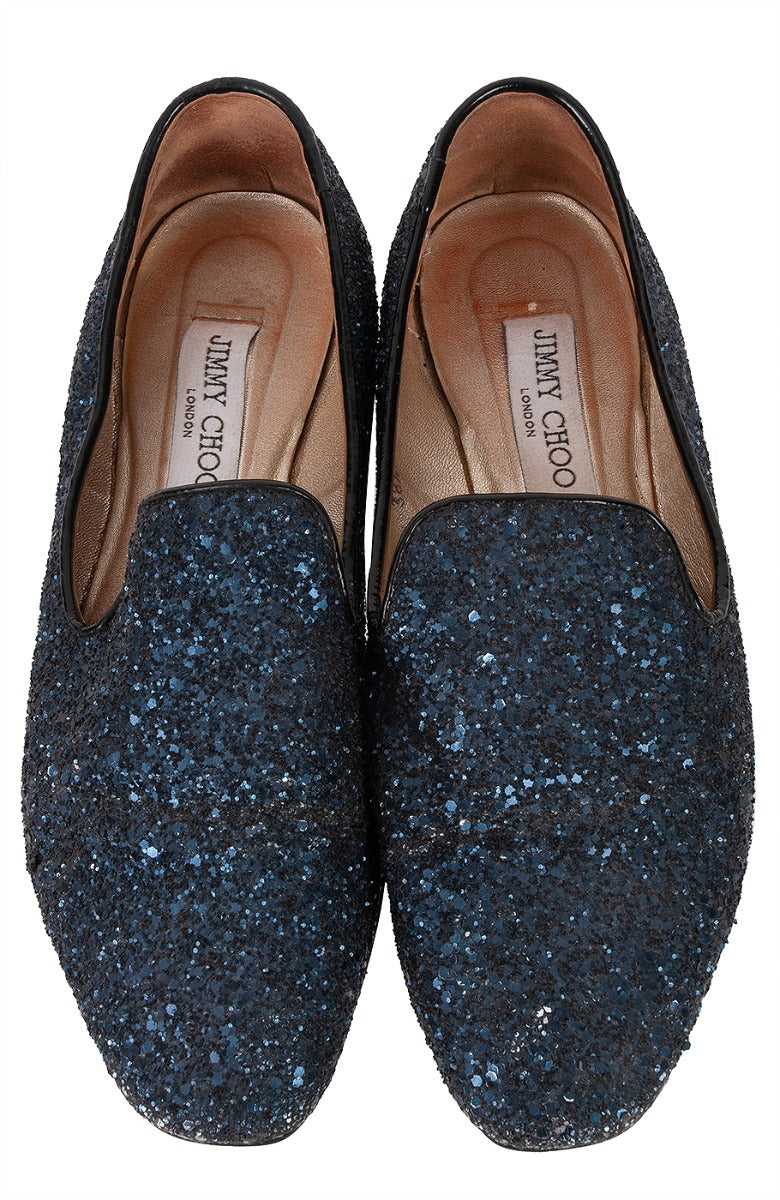 Dark Blue Glittery Flat Shoes